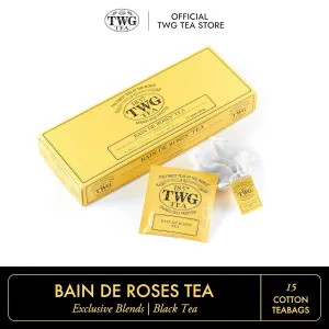 TWG Tea | Bain de Roses Tea | Black Tea | Rosebuds & Rose Petals | 15 Hand Sewn Cotton Tea Bags | Gift Set