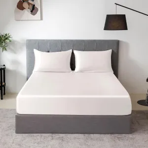TXHSILK 100% Mulberry Silk Fitted Sheet Set, 7A  Silk 3 Pieces Bed Sheets, Breathable, Smooth, 16 Inch Deep Pocket Fitted Sheet, 2 Pillowcases - White, Queen