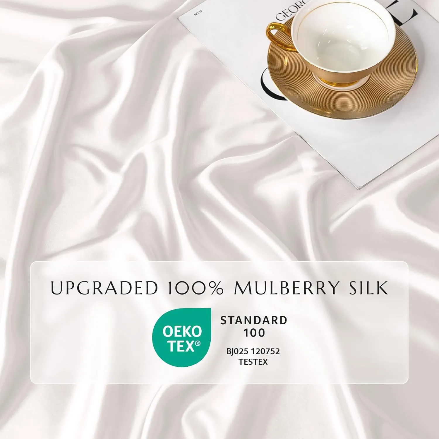 TXHSILK 100% Mulberry Silk Fitted Sheet Set, 7A  Silk 3 Pieces Bed Sheets, Breathable, Smooth, 16 Inch Deep Pocket Fitted Sheet, 2 Pillowcases - White, Queen