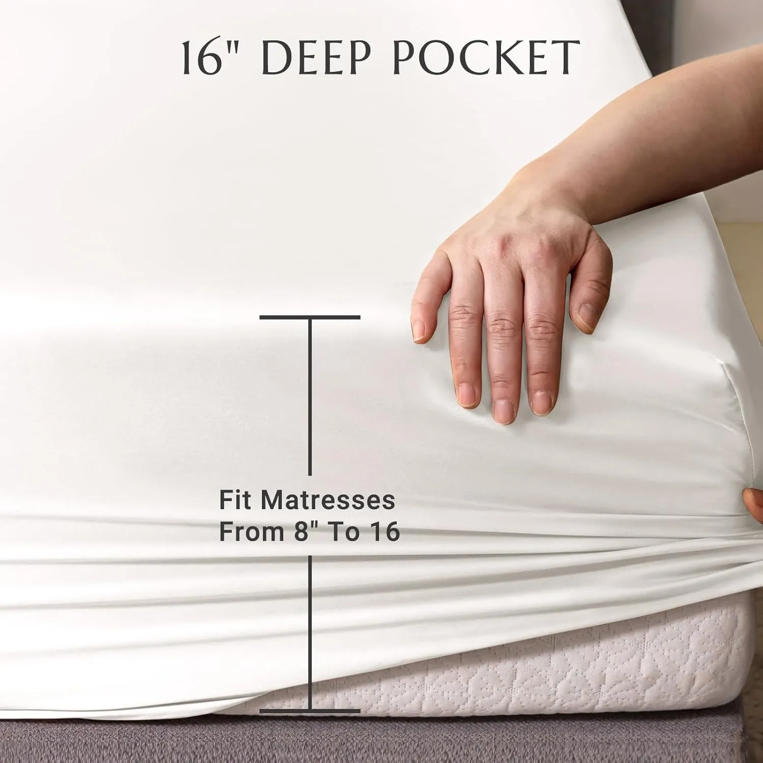 TXHSILK 100% Mulberry Silk Fitted Sheet Set, 7A  Silk 3 Pieces Bed Sheets, Breathable, Smooth, 16 Inch Deep Pocket Fitted Sheet, 2 Pillowcases - White, Queen