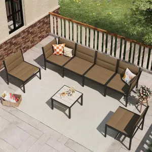 U-MAX 7 Pieces Patio Furniture Set, Cotton-Filled Textilene Fabric Outdoor Conversation Sets with Coffee Table, Outdoor Sectional Furniture for Garden, Backyard, Balcony, Lawn (Brown)