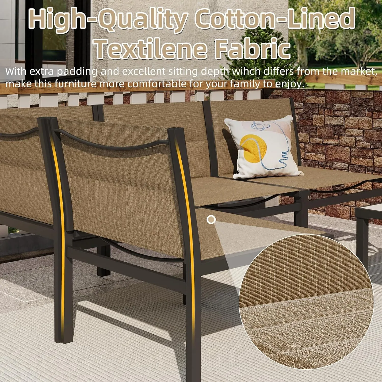 U-MAX 7 Pieces Patio Furniture Set, Cotton-Filled Textilene Fabric Outdoor Conversation Sets with Coffee Table, Outdoor Sectional Furniture for Garden, Backyard, Balcony, Lawn (Brown)