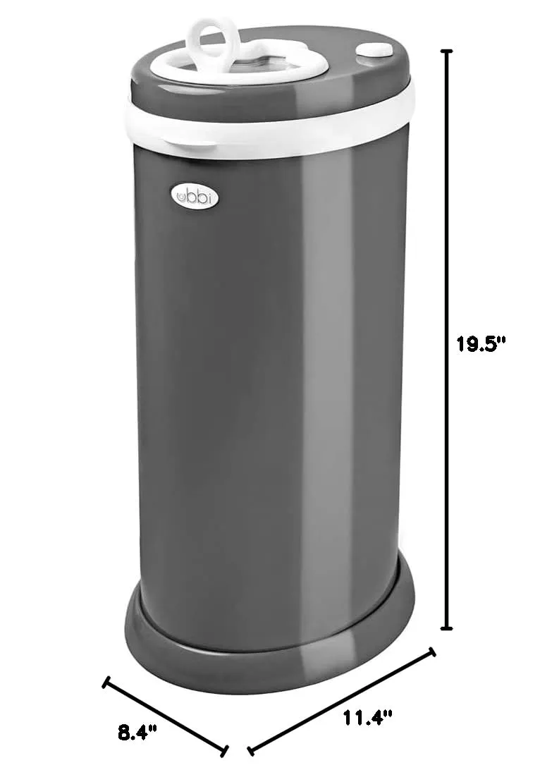 Ubbi Steel Diaper Pail, Odor Locking, No Special Bag Required, Award-Winning, Registry Must-Have, Slate