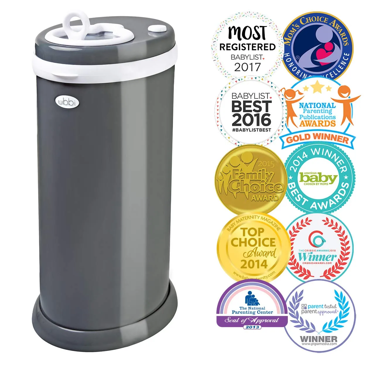 Ubbi Steel Diaper Pail, Odor Locking, No Special Bag Required, Award-Winning, Registry Must-Have, Slate