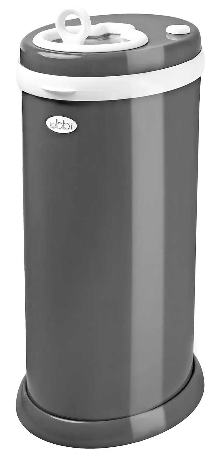 Ubbi Steel Diaper Pail, Odor Locking, No Special Bag Required, Award-Winning, Registry Must-Have, Slate
