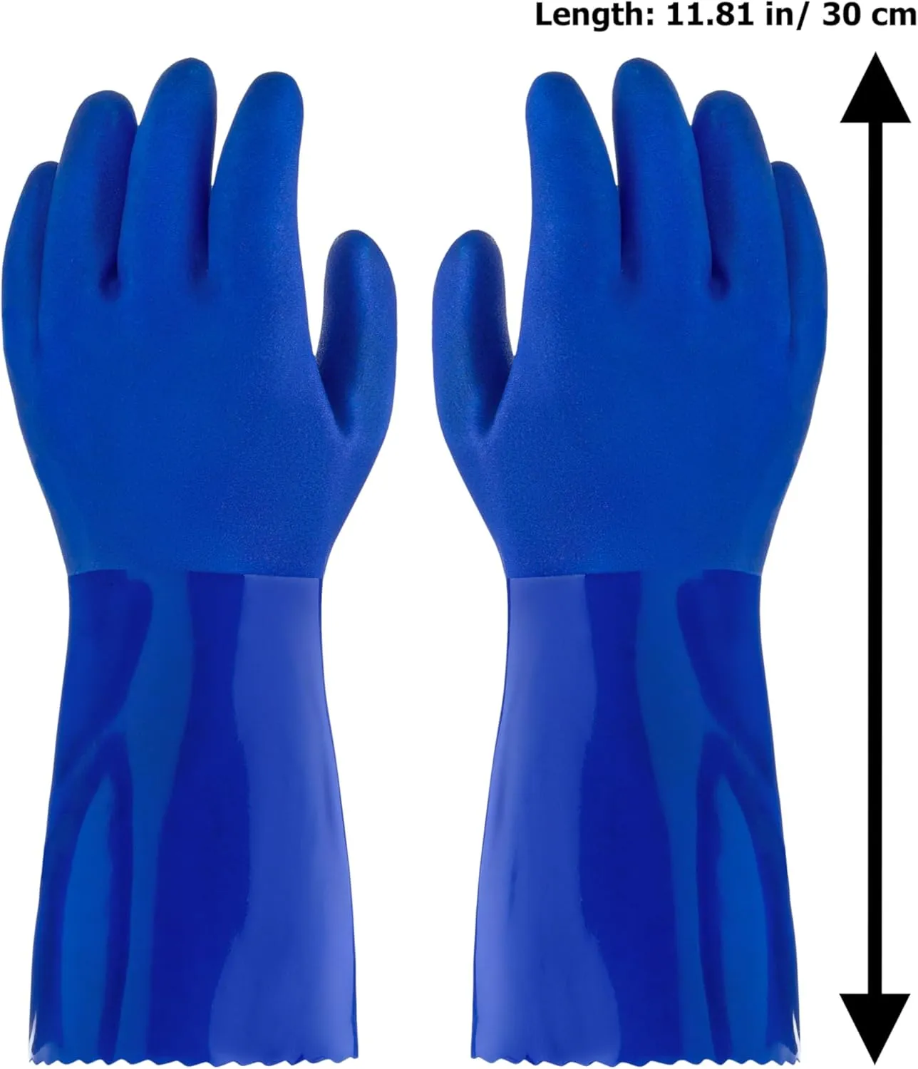 Ultimate Rubber Household PVC Gloves with Comfortable Cotton Lining, Anti-Slip surface, Kitchen Dishwashing, Extra Thickness, Kitchen Cleaning, Working, Painting, Pet Care (Large, Blue)
