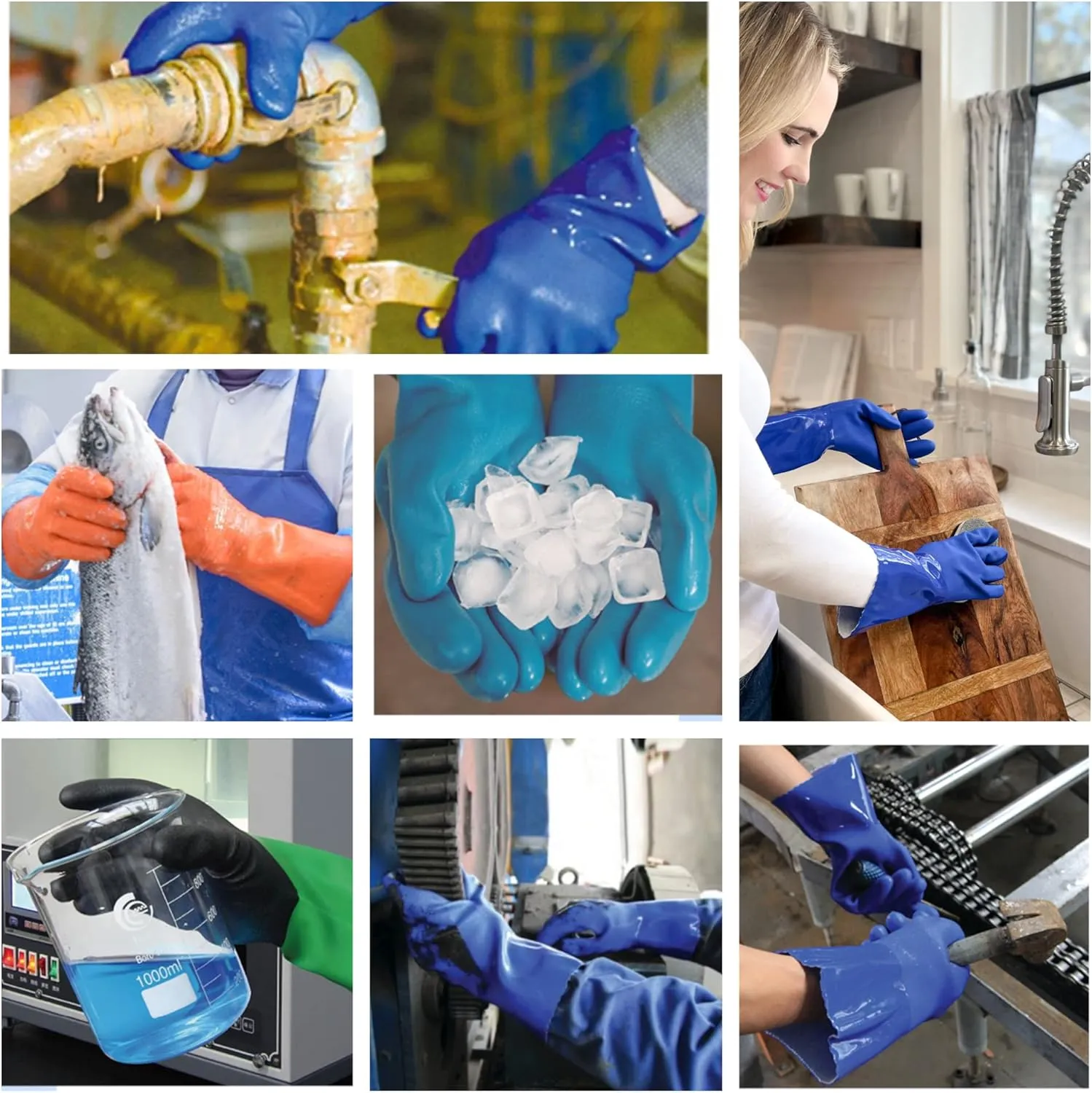 Ultimate Rubber Household PVC Gloves with Comfortable Cotton Lining, Anti-Slip surface, Kitchen Dishwashing, Extra Thickness, Kitchen Cleaning, Working, Painting, Pet Care (Large, Blue)