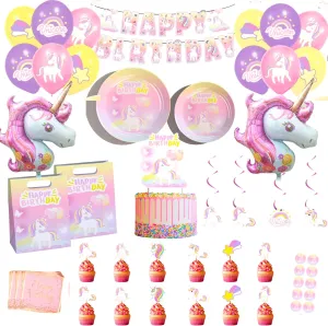 Unicorn Party Supplies for Girls – All-in-One Birthday Decoration Kit with Plates, Napkins, Balloons, Banner, Cupcake Toppers & Goodie Bags – Fits My Little Pony or White Pony Themes