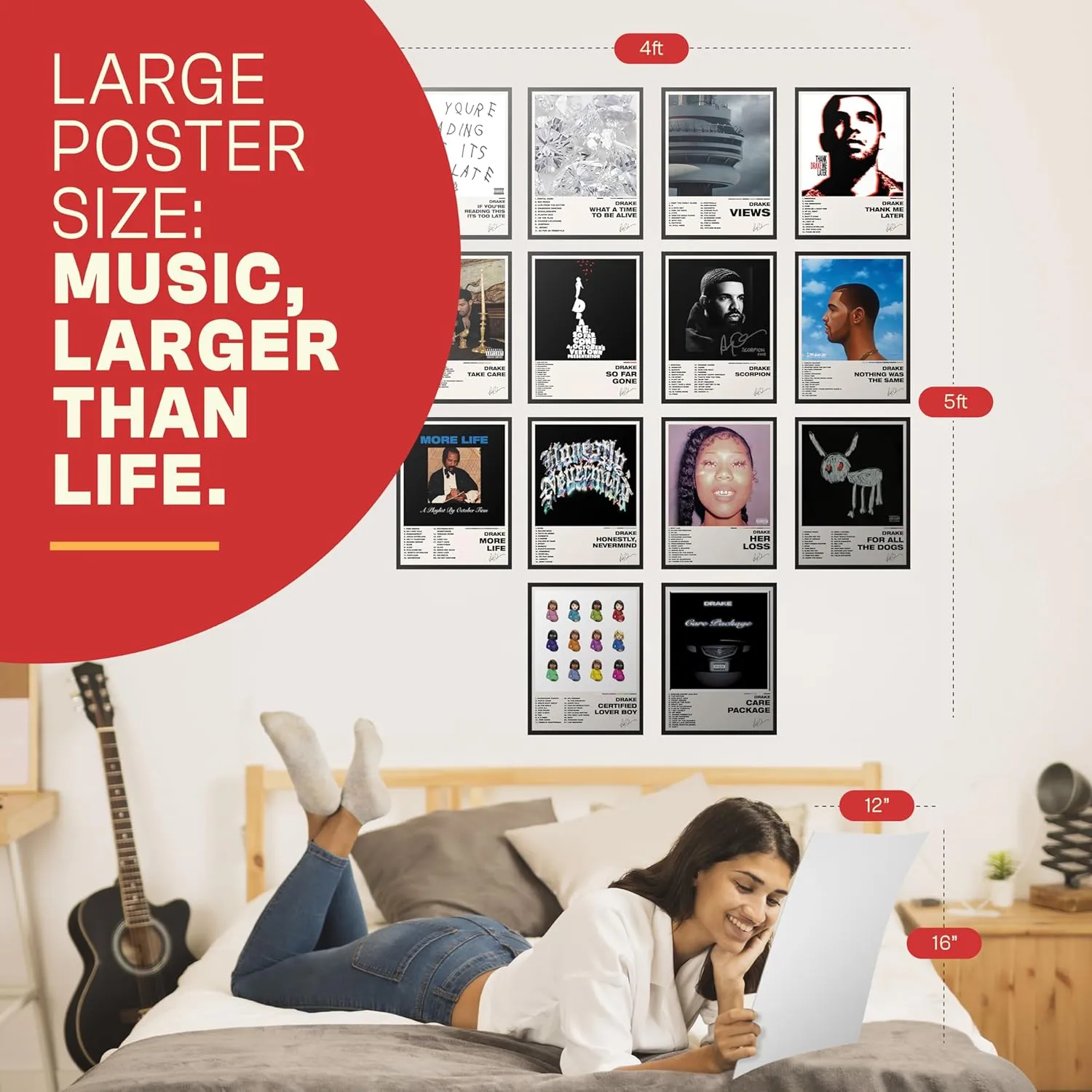 Unique America 14 Pcs|Drake Posters, Music Album Covers For Wall Decor, 12x16 Total 14 Drake & 25 Stickers White Design Unframed