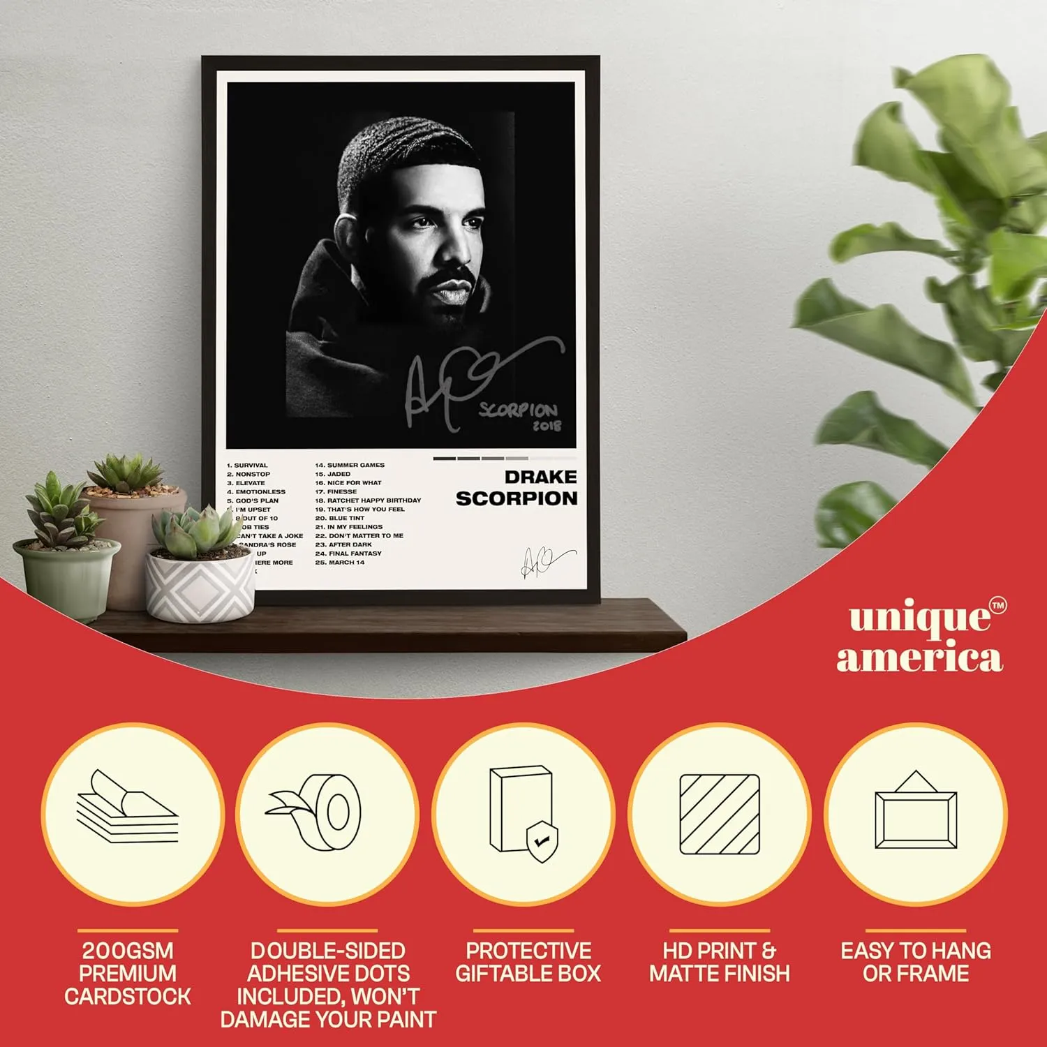 Unique America 14 Pcs|Drake Posters, Music Album Covers For Wall Decor, 12x16 Total 14 Drake & 25 Stickers White Design Unframed