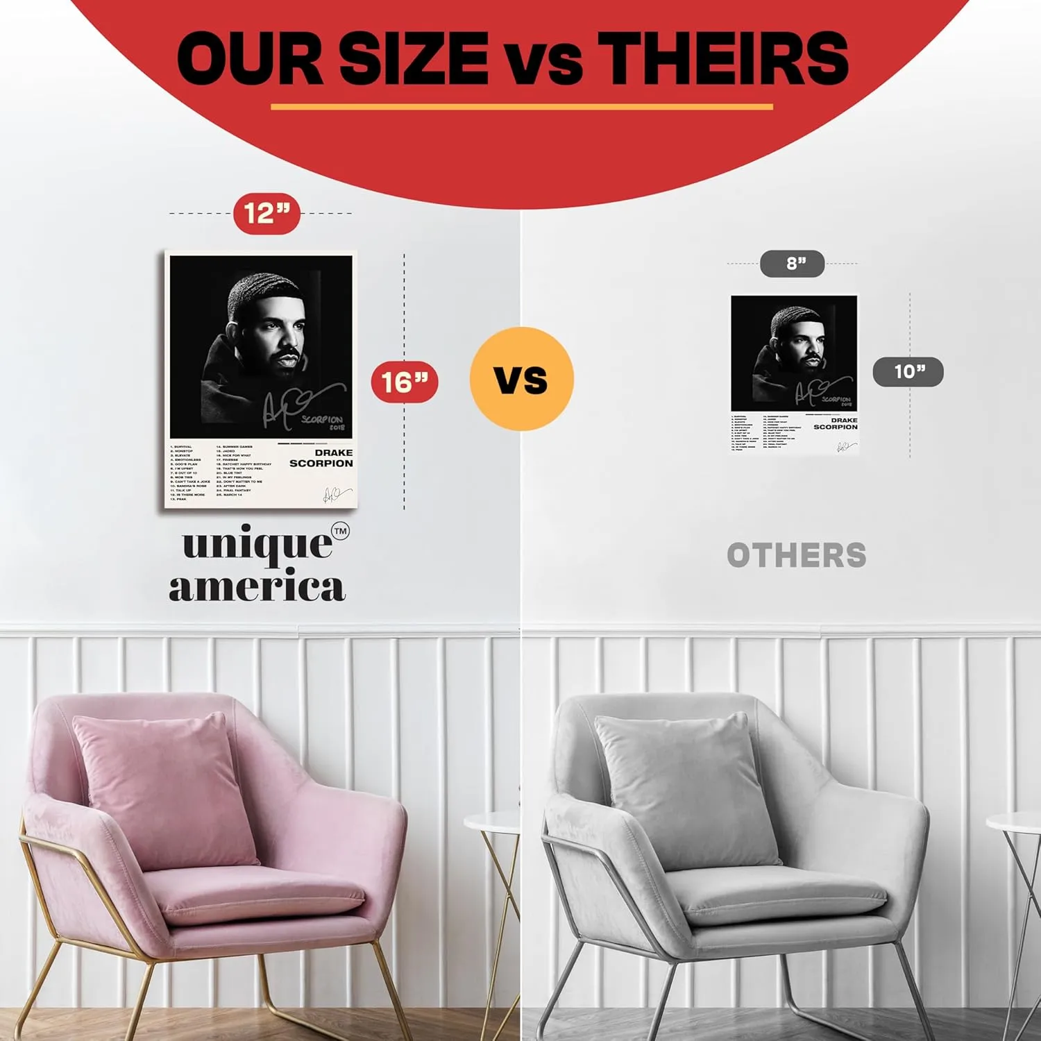 Unique America 14 Pcs|Drake Posters, Music Album Covers For Wall Decor, 12x16 Total 14 Drake & 25 Stickers White Design Unframed