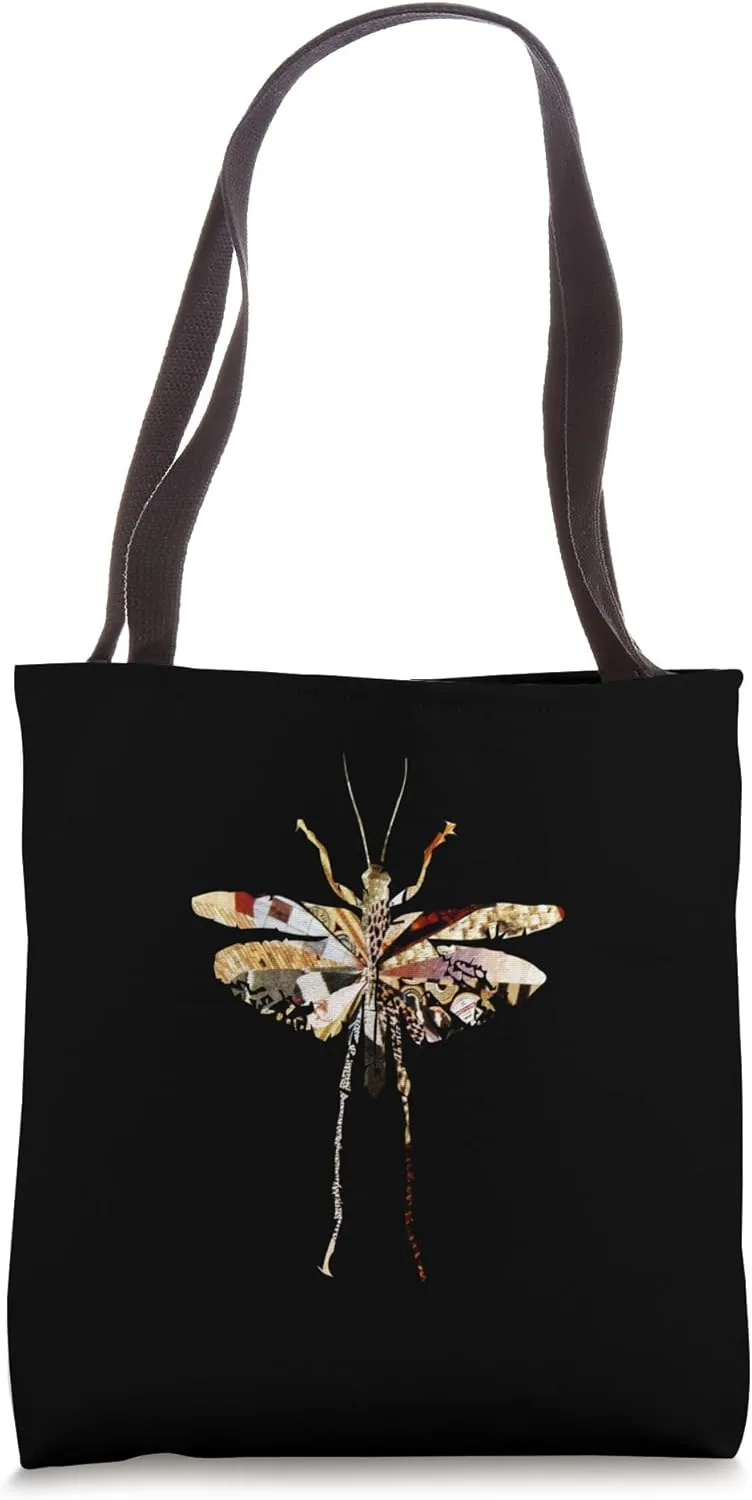 Unique grasshopper collage art insect lovers gardener mommy Tote Bag