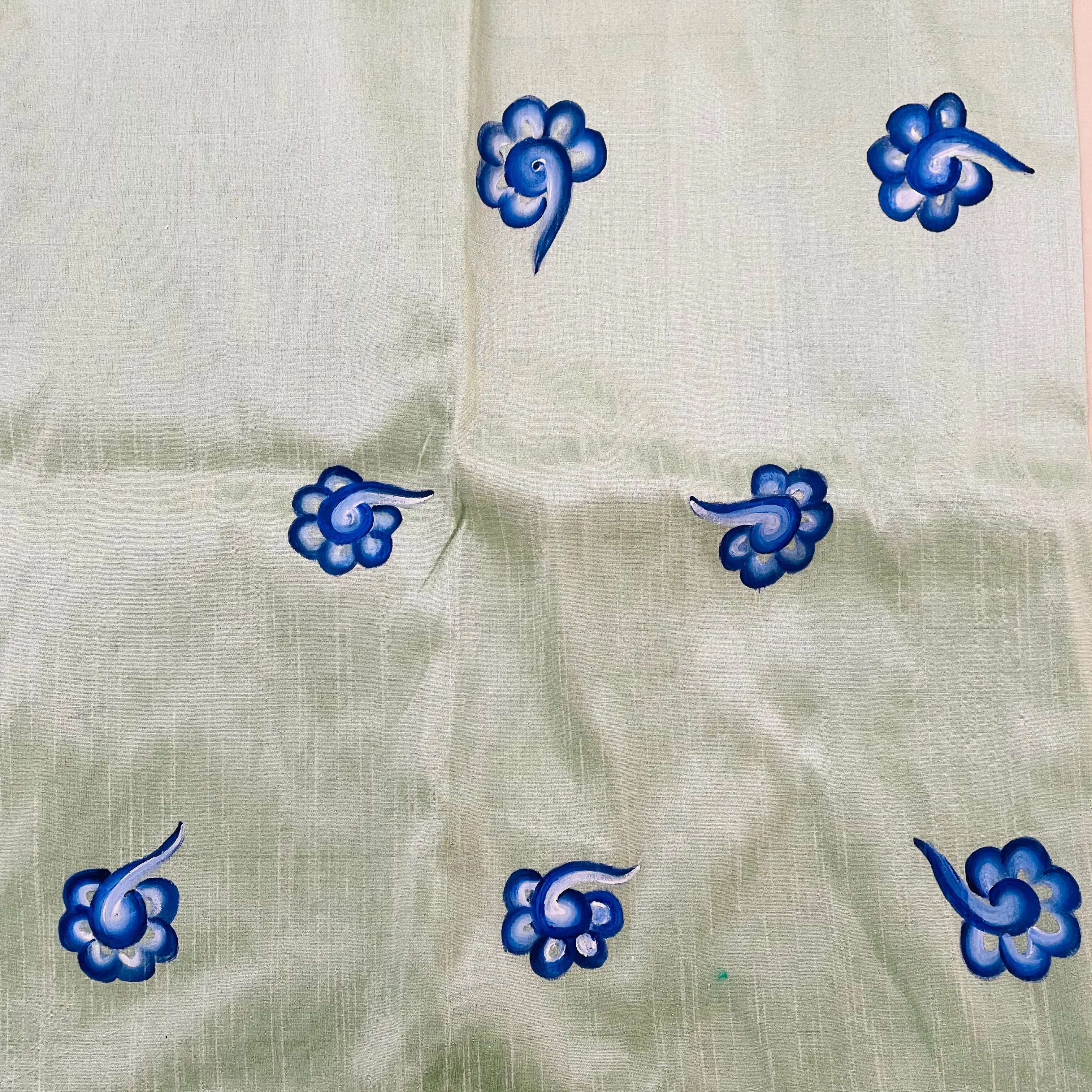 Unstitched Hand painted Dupion Silk Fabric - Pista Green