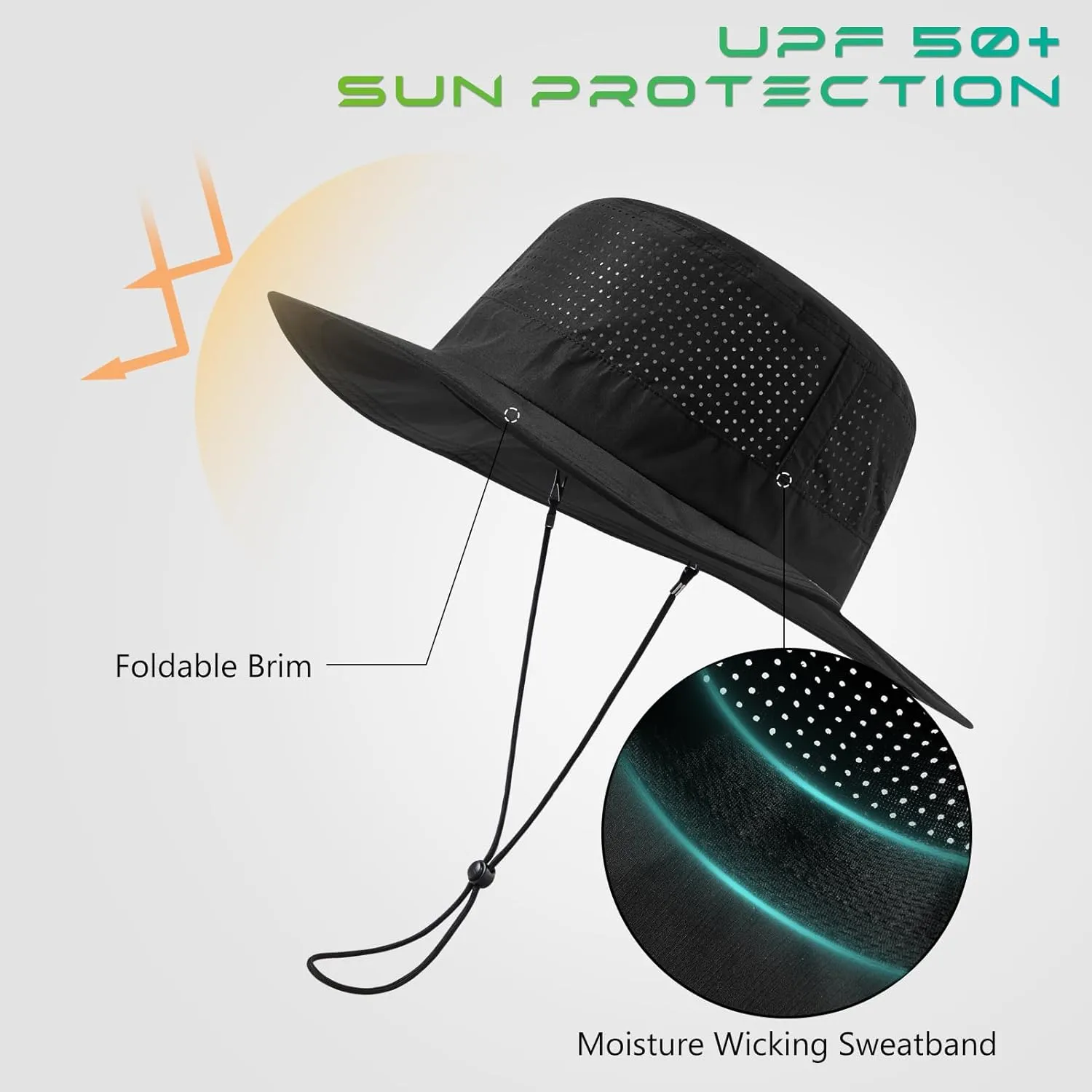 UPF 50  Bucket Sun Hat with Laser Perforated Mesh Cooling Adjustable Breathable Lightweight for Outdoor Men Women
