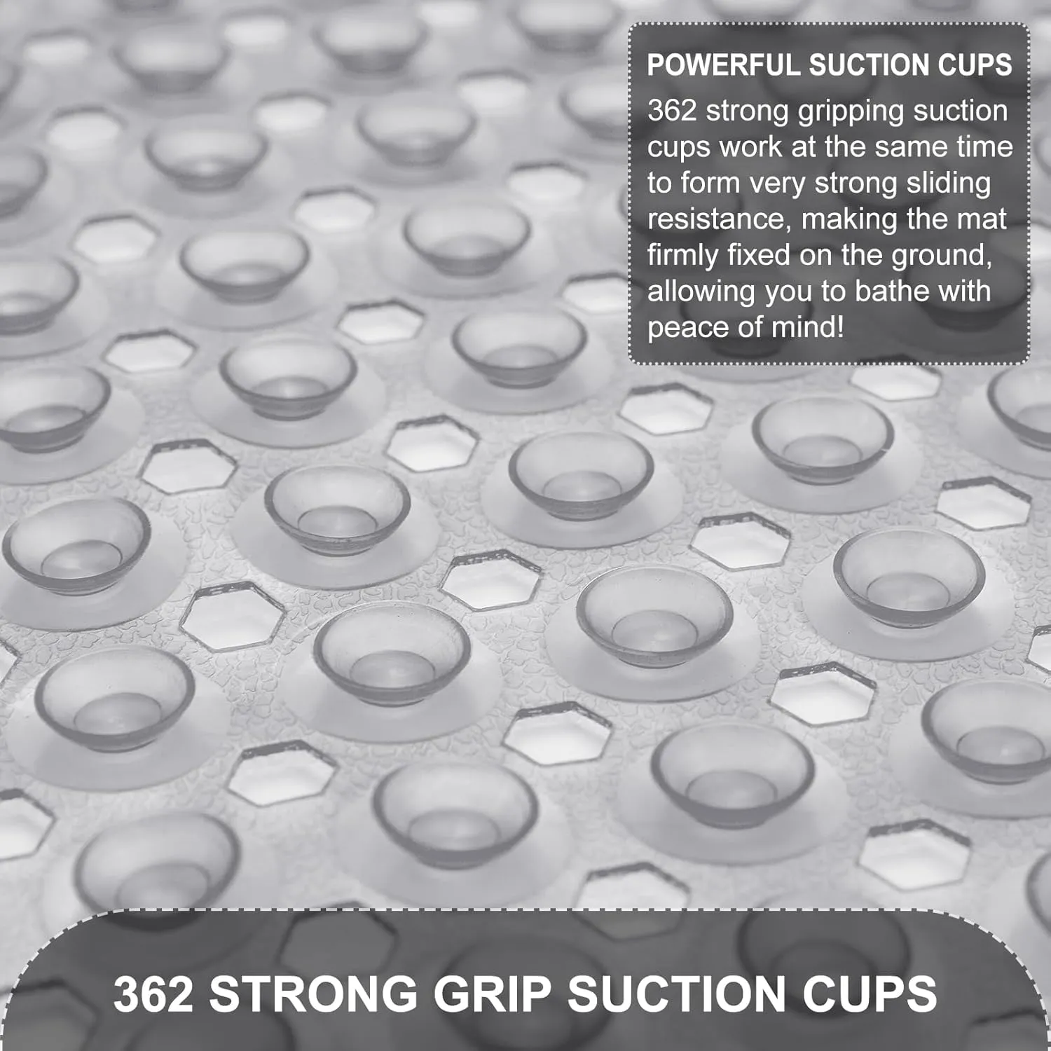 Upgrade Bath Tub and Shower Mats, Non Slip 40 x 16 Inch Extra Large Bathtub Mat, Machine Washable Bathmat with Drain Holes, Suction Cups for Bathroom Floor, Clear Gray