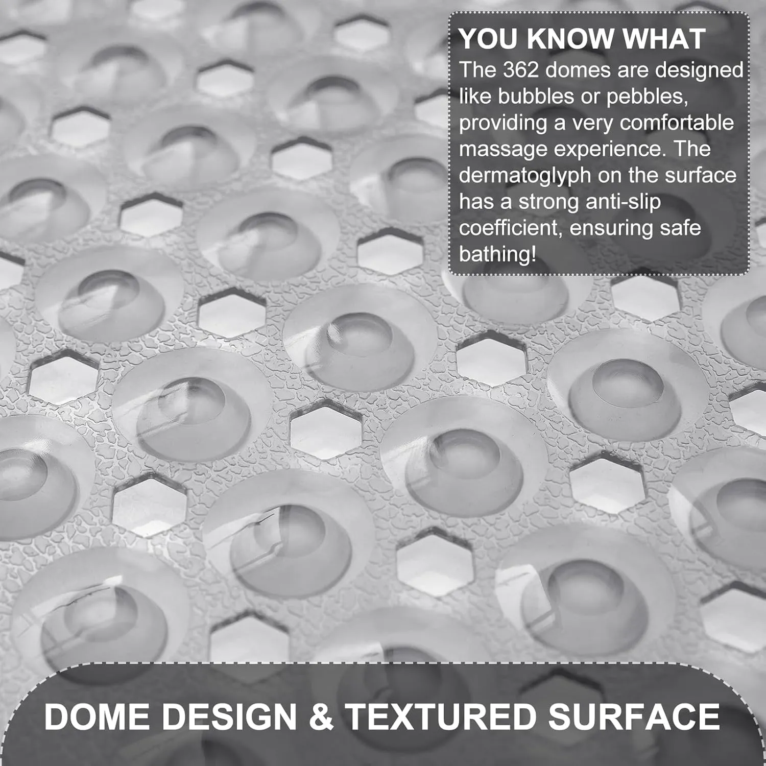Upgrade Bath Tub and Shower Mats, Non Slip 40 x 16 Inch Extra Large Bathtub Mat, Machine Washable Bathmat with Drain Holes, Suction Cups for Bathroom Floor, Clear Gray