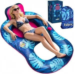 Upgrade Travel Pool Floats Adult with Carry Bag, Fabric Portable Packing Inflatable Pool Floats for Pool Floating, Luxury Floats with Backrest and Cup Holder, Fast Inflation, Floral Design