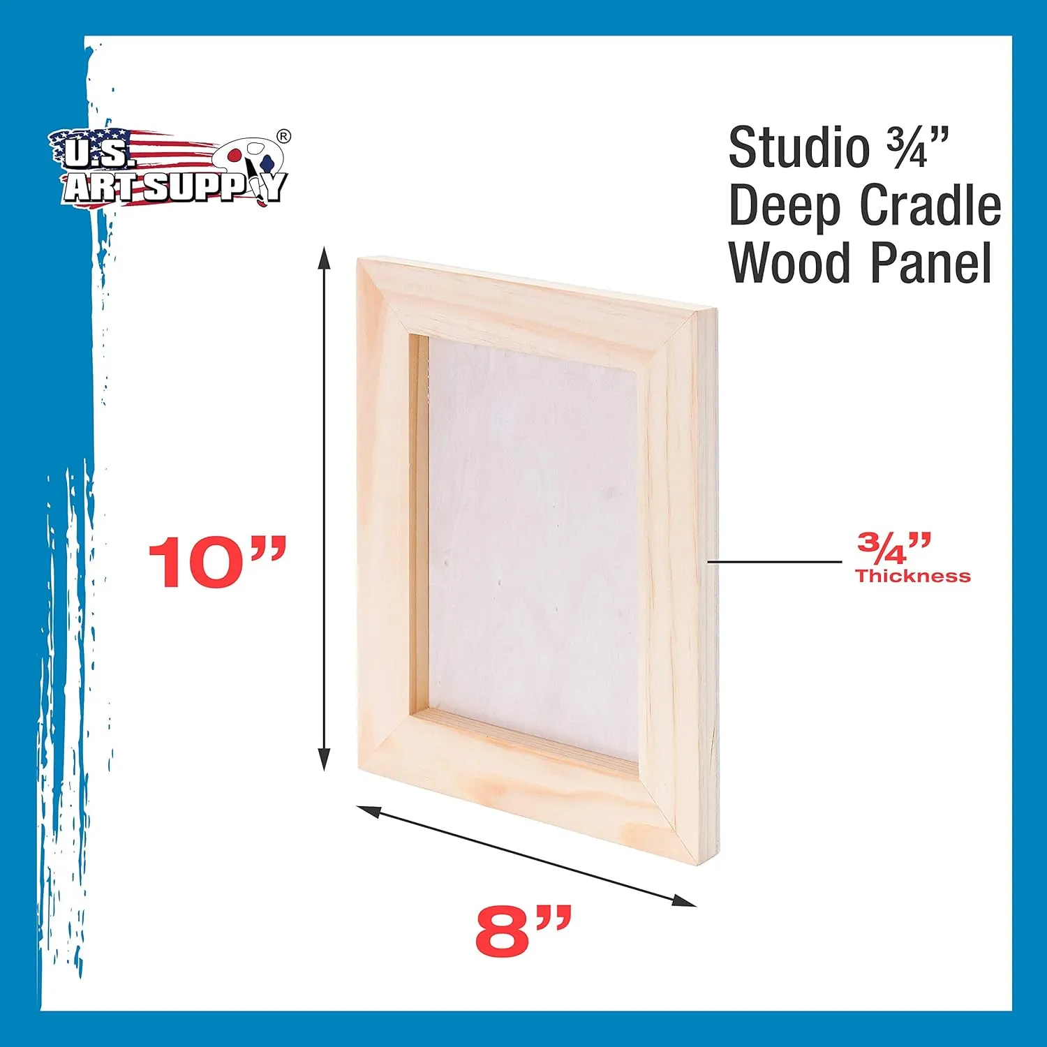 U.S. Art Supply Unfinished Cradled Wood Panels for Painting, 5 Pack of 8x10 inch - Studio Birch Wooden Canvas Boards 3/4" Deep - Mixed-Media Craft, Acrylic, Oil, Encaustic, Paint Pouring Panel Board