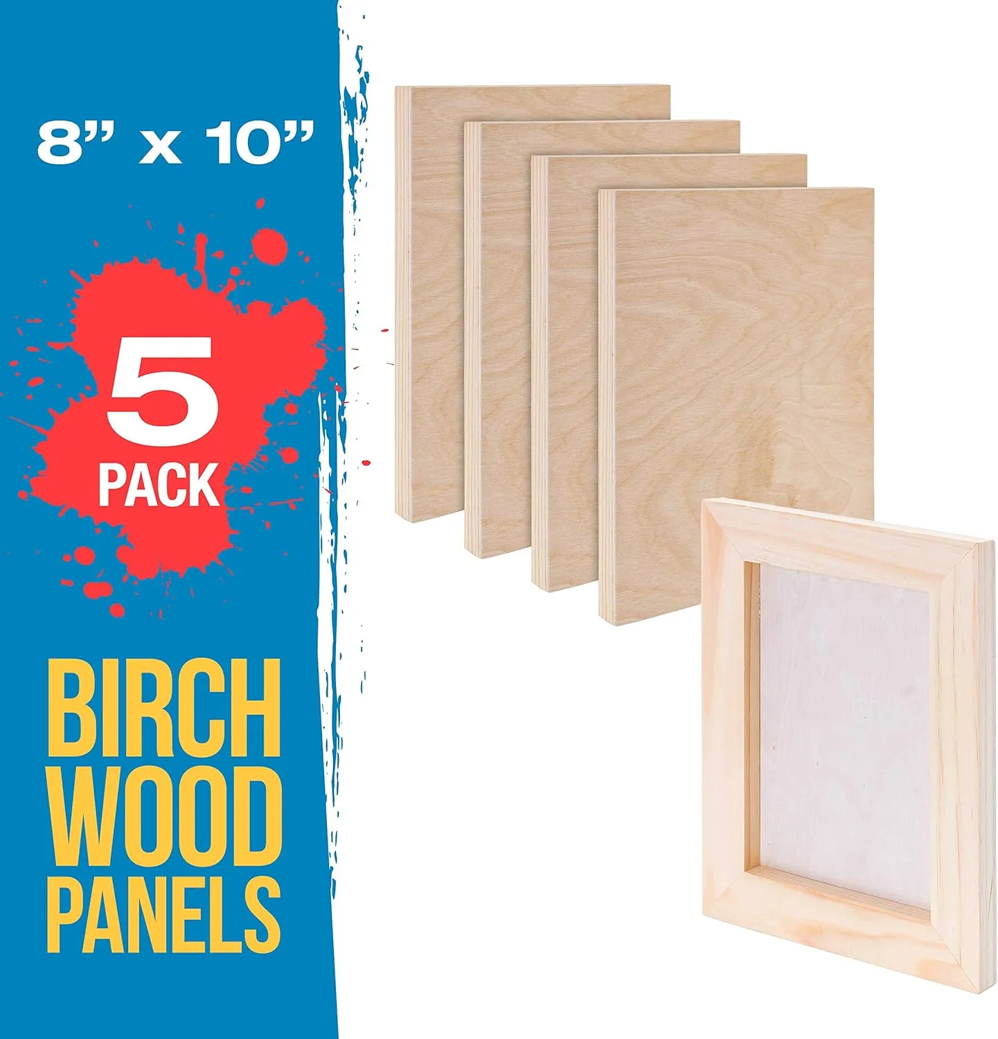 U.S. Art Supply Unfinished Cradled Wood Panels for Painting, 5 Pack of 8x10 inch - Studio Birch Wooden Canvas Boards 3/4" Deep - Mixed-Media Craft, Acrylic, Oil, Encaustic, Paint Pouring Panel Board