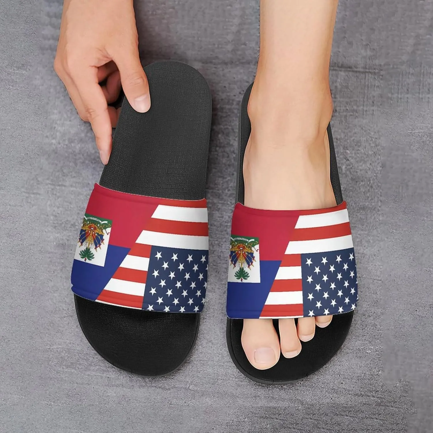 U.S. Haitians Flag House Sandals Non-Slip Bathroom Slippers Beach Summer Shoes for Men Women