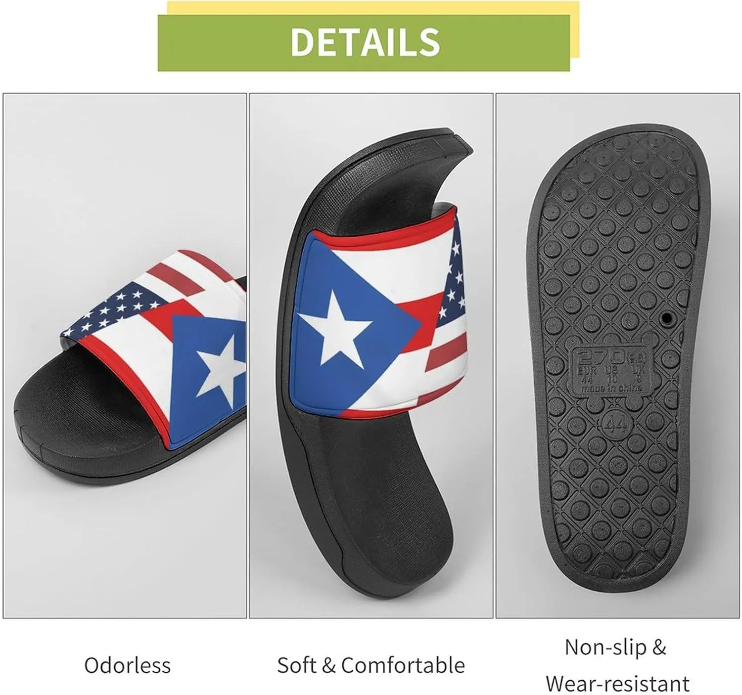 U.S. PR State Flag House Sandals Non-Slip Bathroom Slippers Beach Summer Shoes for Men Women