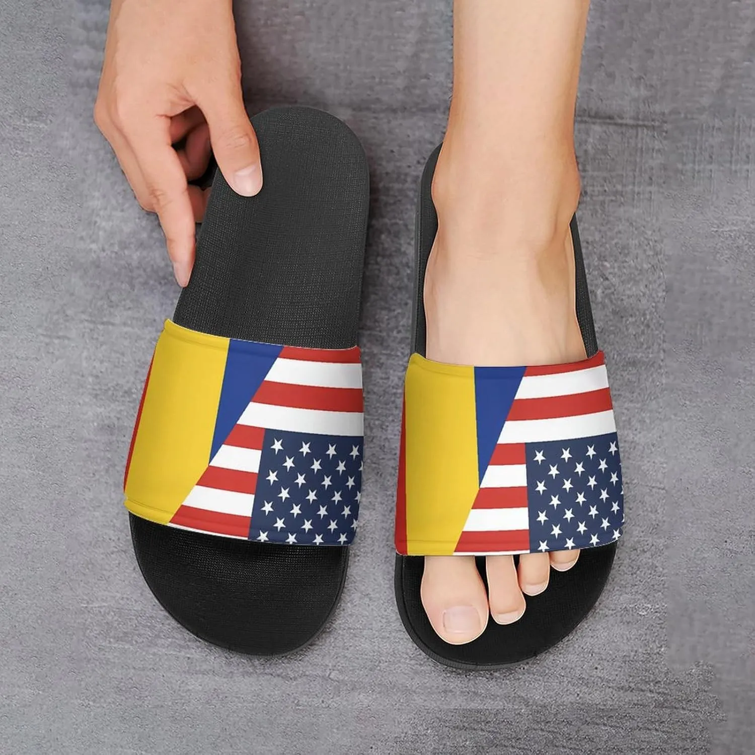 U.S. Romania Flag House Sandals Non-Slip Bathroom Slippers Beach Summer Shoes for Men Women