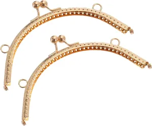 uxcell 2Pcs Metal Purse Frame, 8.07" Kiss Lock Clasp Frame Retro Arch Embossed Clutch Frame for Coin Purse Handbag Making DIY Craft, Light Gold
