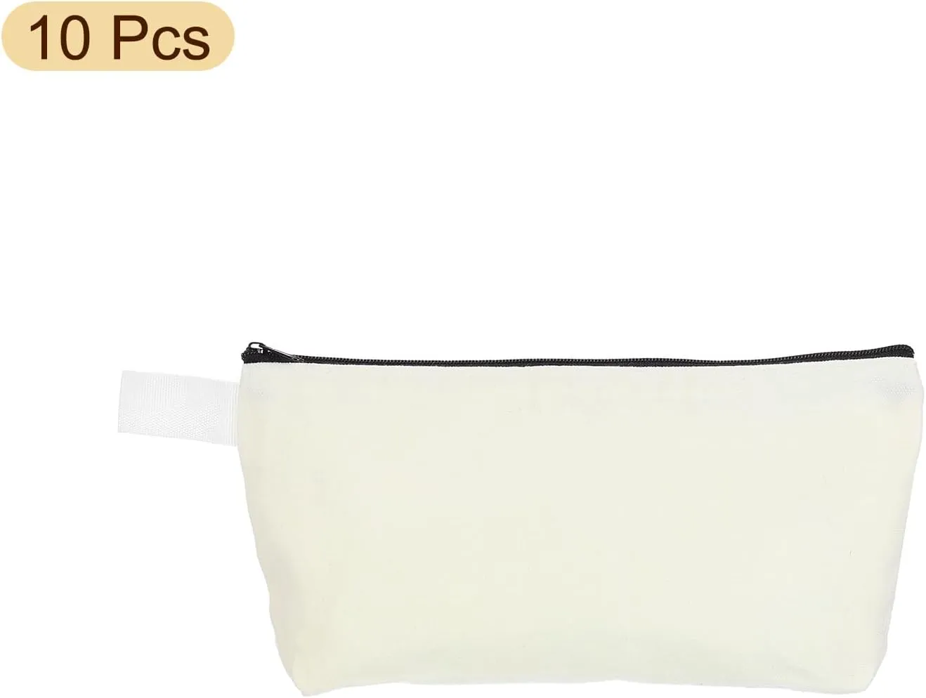 uxcell Canvas Makeup Bags, 10 Pcs Travel Cosmetic Bags Bulk, Multipurpose Plain Toiletry Zipper Pouches Blank DIY Craft Bags Pencil Bag for Women Teens, Beige
