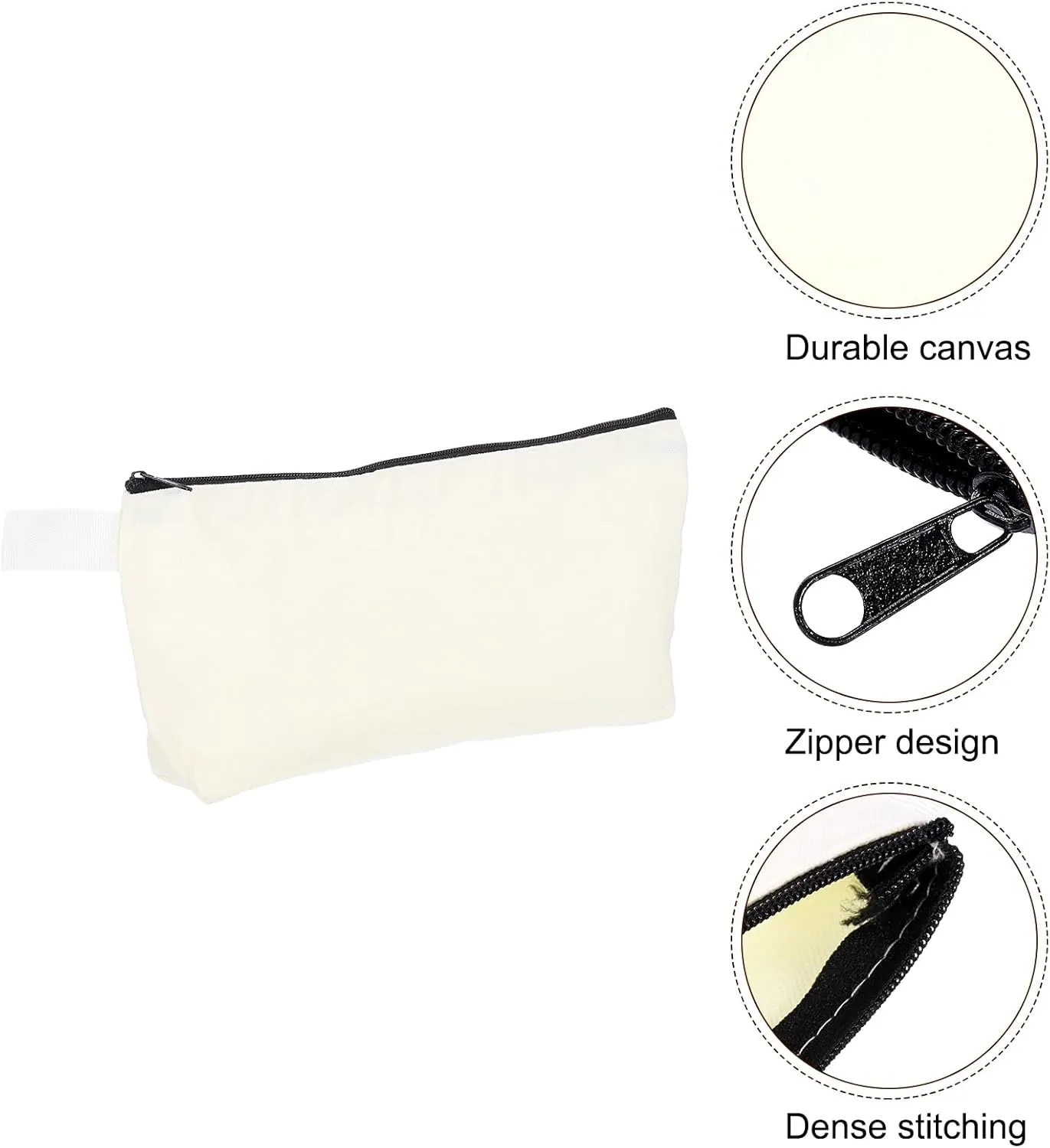 uxcell Canvas Makeup Bags, 10 Pcs Travel Cosmetic Bags Bulk, Multipurpose Plain Toiletry Zipper Pouches Blank DIY Craft Bags Pencil Bag for Women Teens, Beige