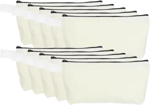uxcell Canvas Makeup Bags, 10 Pcs Travel Cosmetic Bags Bulk, Multipurpose Plain Toiletry Zipper Pouches Blank DIY Craft Bags Pencil Bag for Women Teens, Beige