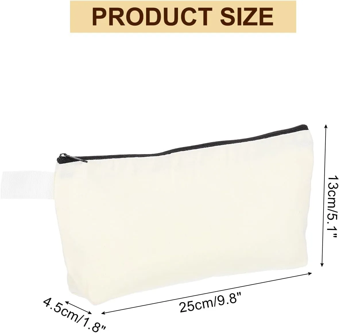 uxcell Canvas Makeup Bags, 10 Pcs Travel Cosmetic Bags Bulk, Multipurpose Plain Toiletry Zipper Pouches Blank DIY Craft Bags Pencil Bag for Women Teens, Beige