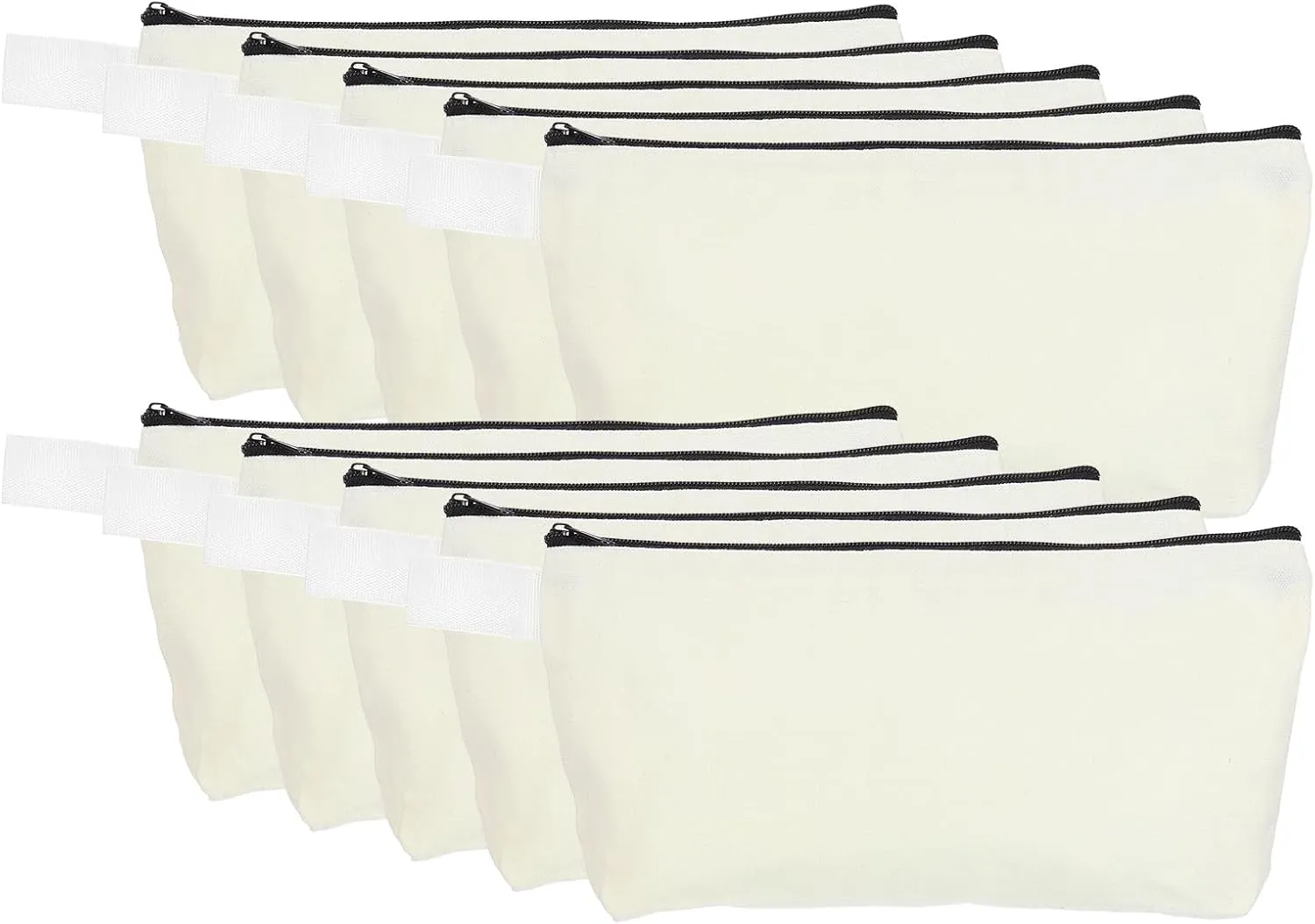 uxcell Canvas Makeup Bags, 10 Pcs Travel Cosmetic Bags Bulk, Multipurpose Plain Toiletry Zipper Pouches Blank DIY Craft Bags Pencil Bag for Women Teens, Beige