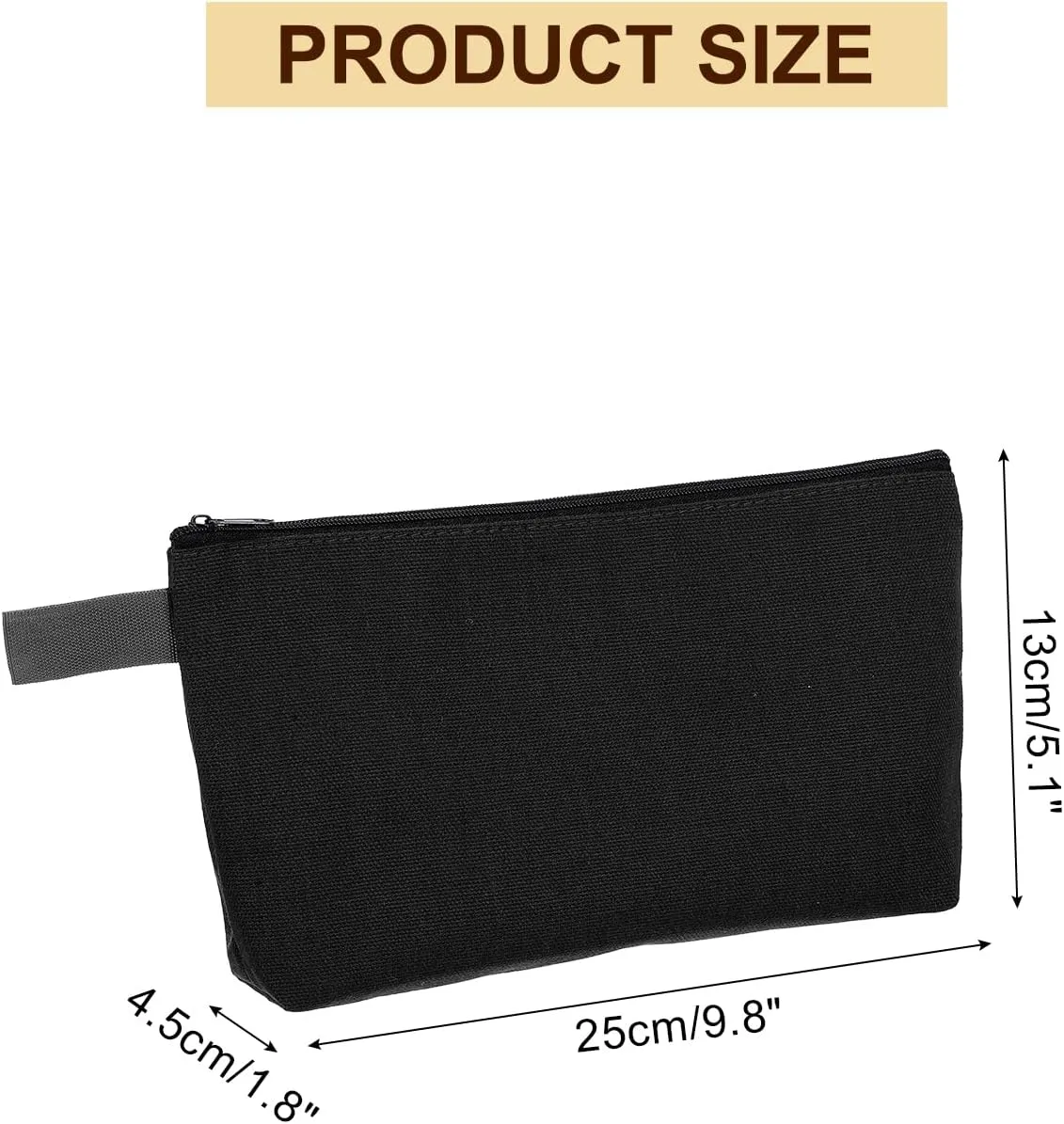uxcell Canvas Makeup Bags, 10 Pcs Travel Cosmetic Bags Bulk, Multipurpose Plain Toiletry Zipper Pouches Blank DIY Craft Bags Pencil Bag for Women Teens, Black