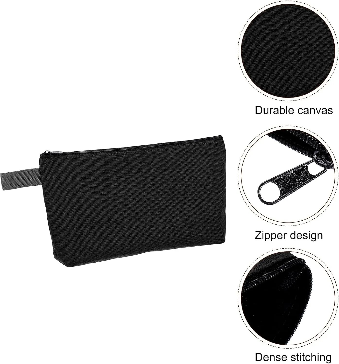 uxcell Canvas Makeup Bags, 10 Pcs Travel Cosmetic Bags Bulk, Multipurpose Plain Toiletry Zipper Pouches Blank DIY Craft Bags Pencil Bag for Women Teens, Black
