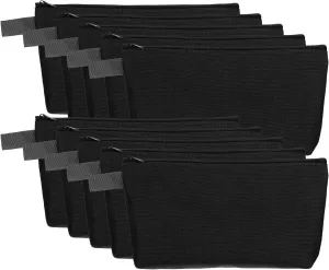 uxcell Canvas Makeup Bags, 10 Pcs Travel Cosmetic Bags Bulk, Multipurpose Plain Toiletry Zipper Pouches Blank DIY Craft Bags Pencil Bag for Women Teens, Black