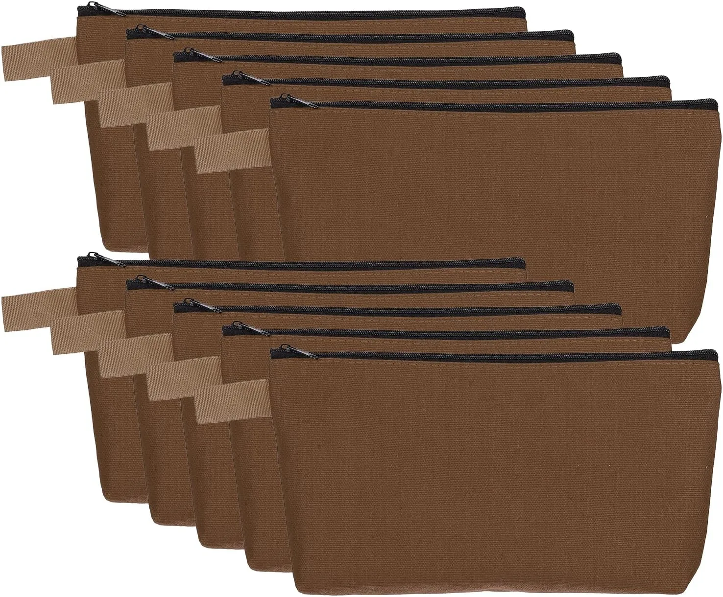 uxcell Canvas Makeup Bags, 10 Pcs Travel Cosmetic Bags Bulk, Multipurpose Plain Toiletry Zipper Pouches Blank DIY Craft Bags Pencil Bag for Women Teens, Brown