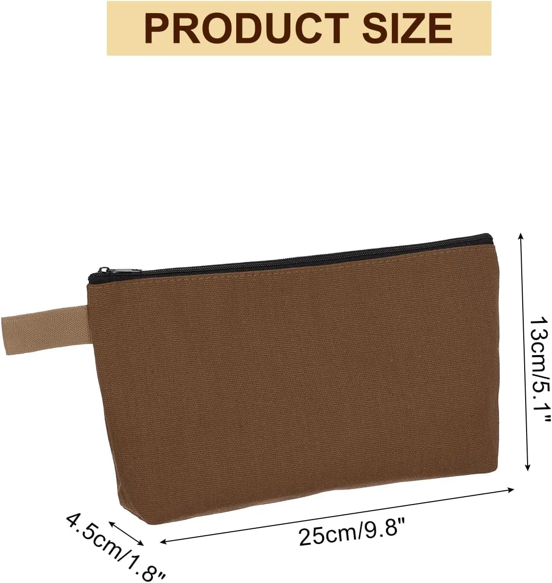 uxcell Canvas Makeup Bags, 10 Pcs Travel Cosmetic Bags Bulk, Multipurpose Plain Toiletry Zipper Pouches Blank DIY Craft Bags Pencil Bag for Women Teens, Brown