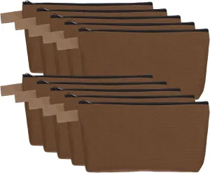 uxcell Canvas Makeup Bags, 10 Pcs Travel Cosmetic Bags Bulk, Multipurpose Plain Toiletry Zipper Pouches Blank DIY Craft Bags Pencil Bag for Women Teens, Brown