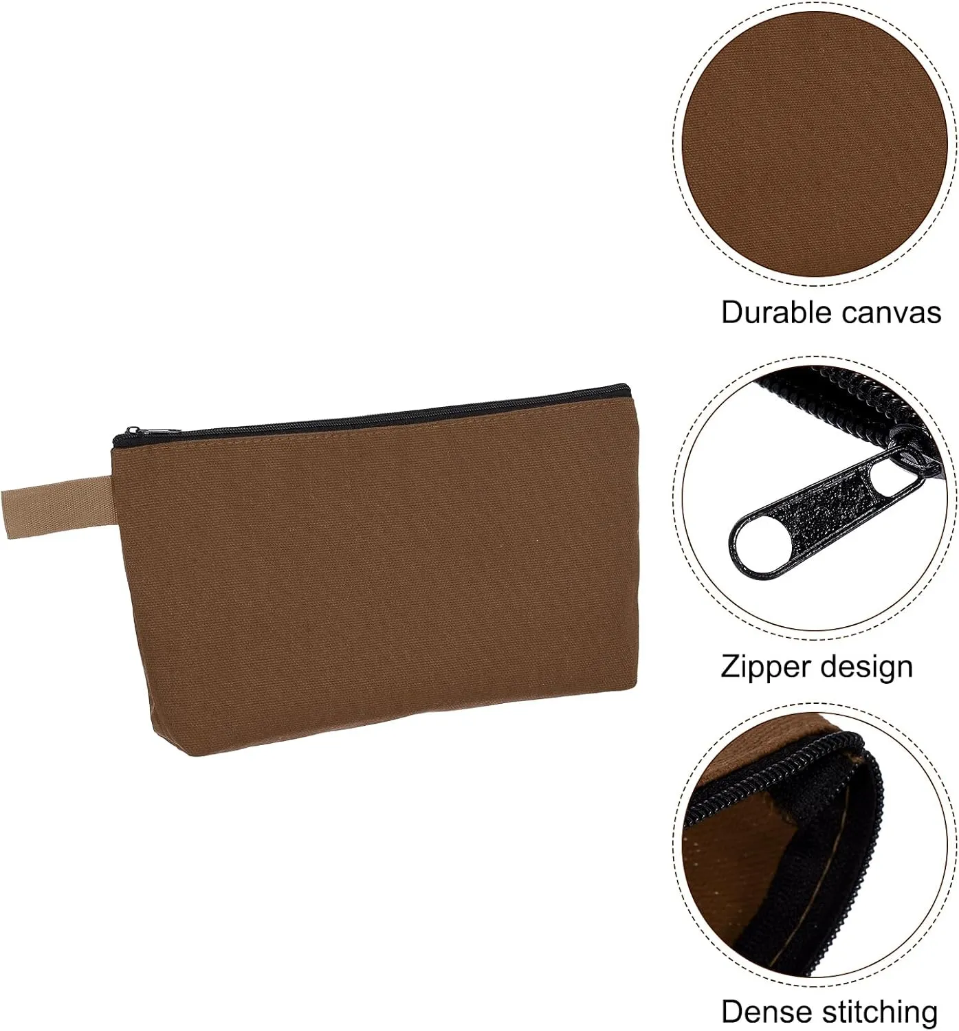 uxcell Canvas Makeup Bags, 10 Pcs Travel Cosmetic Bags Bulk, Multipurpose Plain Toiletry Zipper Pouches Blank DIY Craft Bags Pencil Bag for Women Teens, Brown