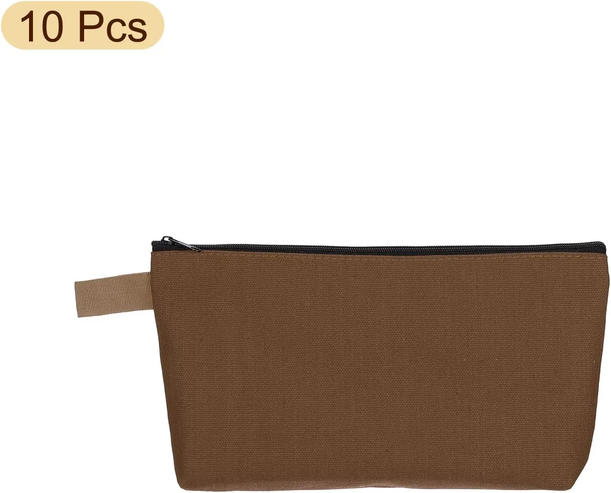 uxcell Canvas Makeup Bags, 10 Pcs Travel Cosmetic Bags Bulk, Multipurpose Plain Toiletry Zipper Pouches Blank DIY Craft Bags Pencil Bag for Women Teens, Brown