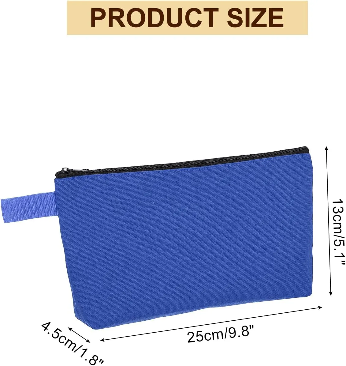 uxcell Canvas Makeup Bags, 10 Pcs Travel Cosmetic Bags Bulk, Multipurpose Plain Toiletry Zipper Pouches Blank DIY Craft Bags Pencil Bag for Women Teens, Dark Blue