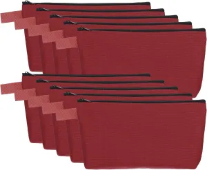 uxcell Canvas Makeup Bags, 10 Pcs Travel Cosmetic Bags Bulk, Multipurpose Plain Toiletry Zipper Pouches Blank DIY Craft Bags Pencil Bag for Women Teens, Dark Red