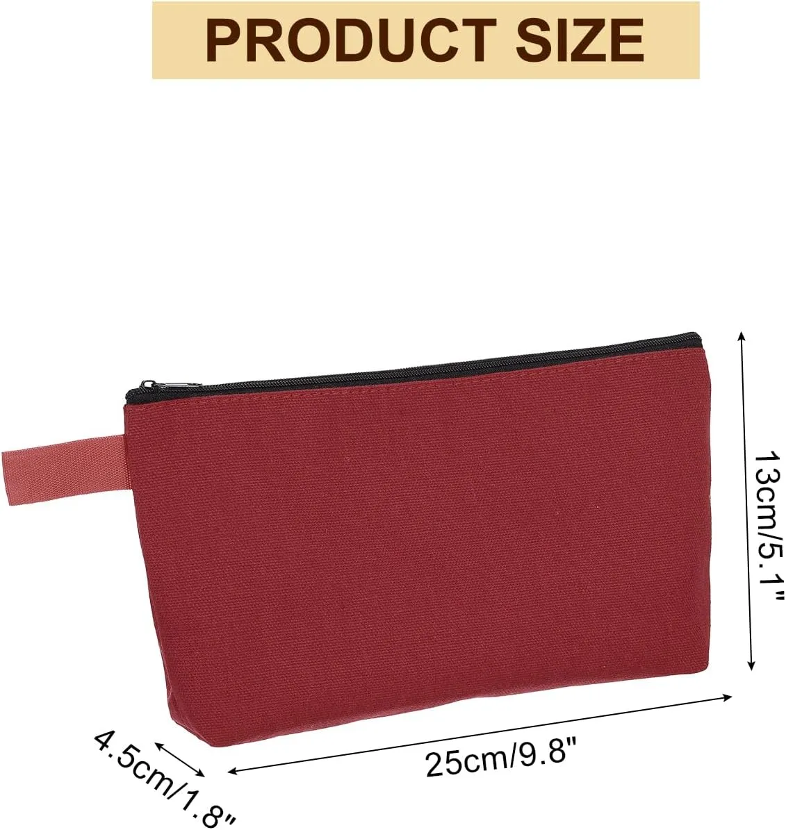 uxcell Canvas Makeup Bags, 10 Pcs Travel Cosmetic Bags Bulk, Multipurpose Plain Toiletry Zipper Pouches Blank DIY Craft Bags Pencil Bag for Women Teens, Dark Red