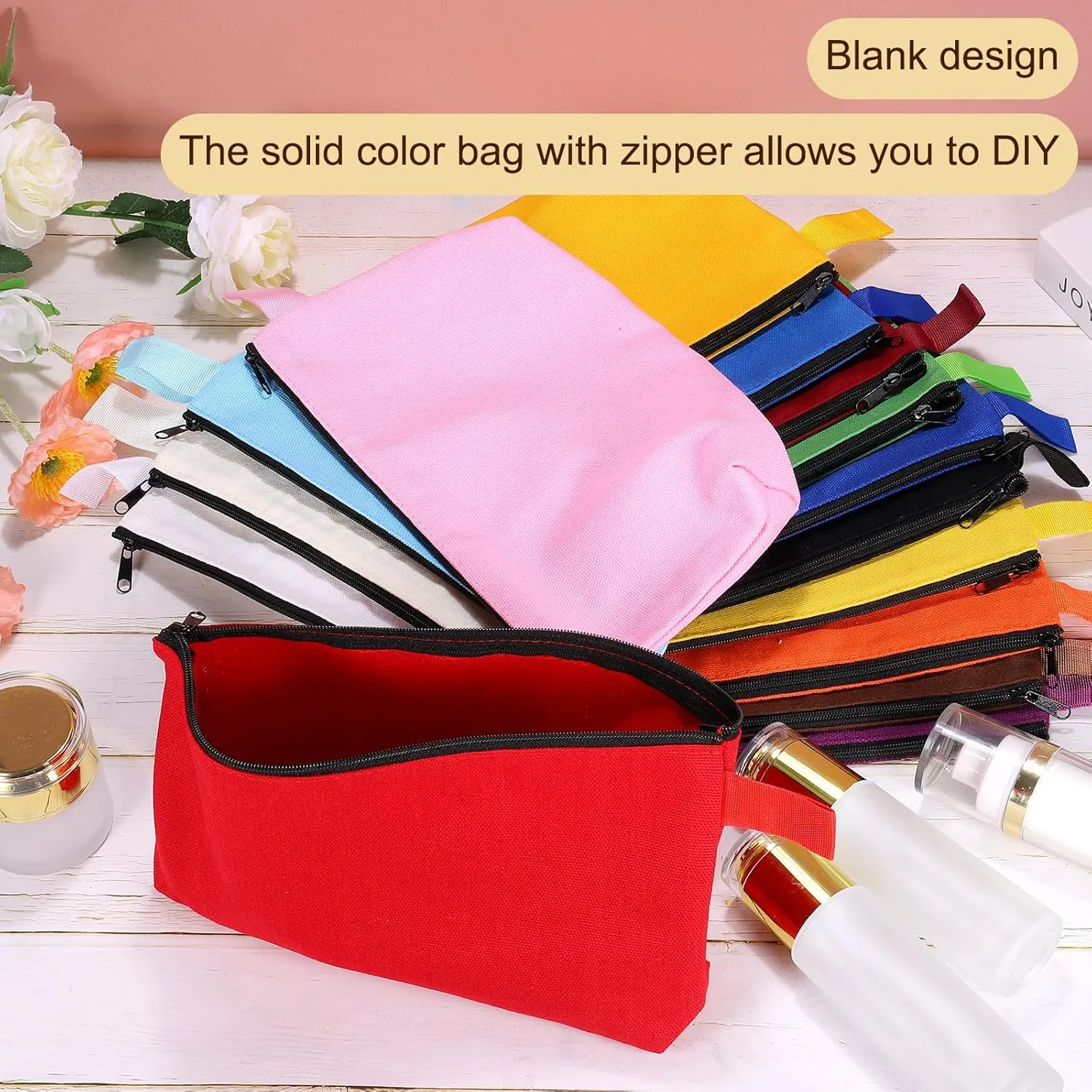 uxcell Canvas Makeup Bags, 10 Pcs Travel Cosmetic Bags Bulk, Multipurpose Plain Toiletry Zipper Pouches Blank DIY Craft Bags Pencil Bag for Women Teens, Dark Yellow