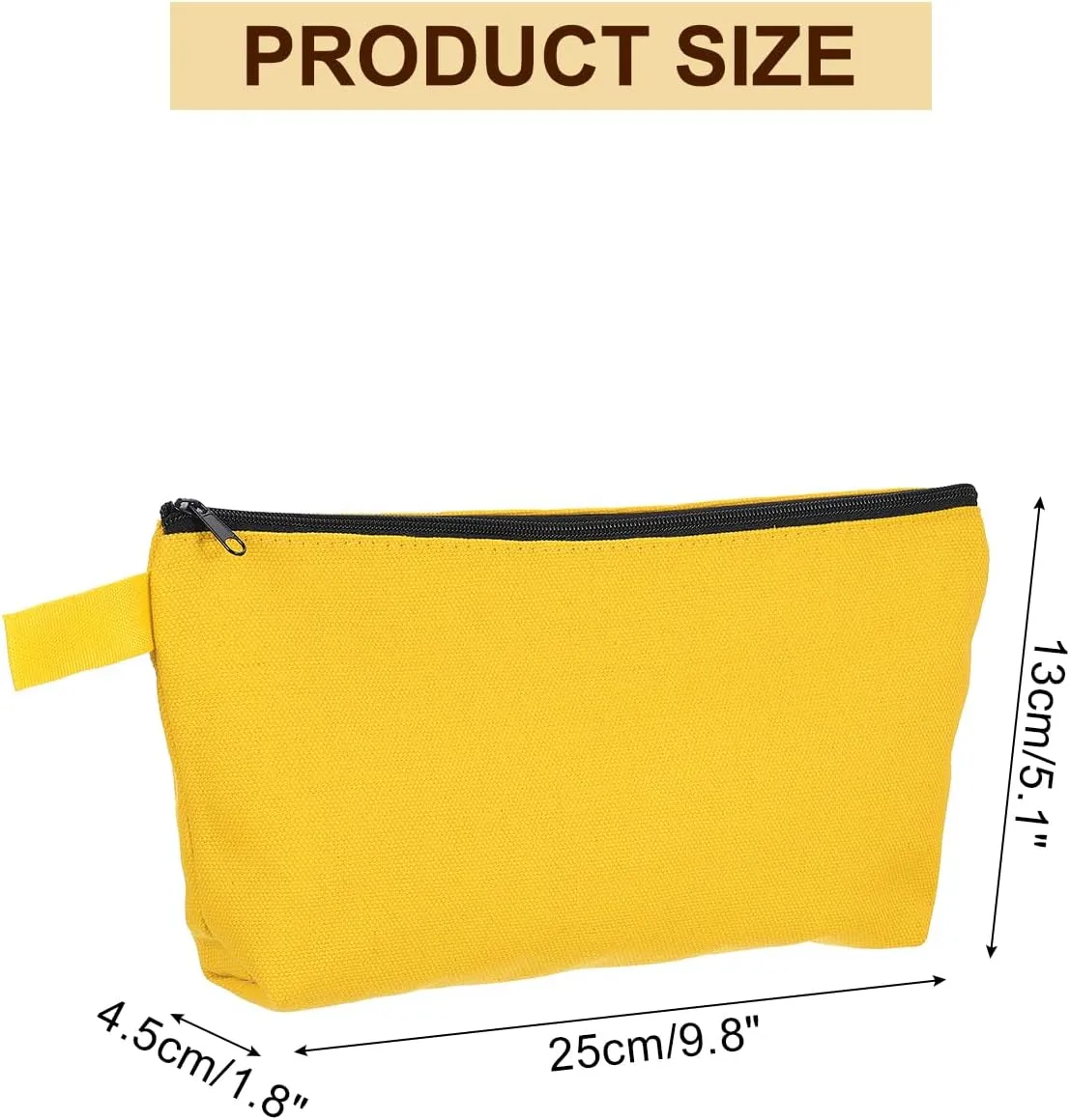 uxcell Canvas Makeup Bags, 10 Pcs Travel Cosmetic Bags Bulk, Multipurpose Plain Toiletry Zipper Pouches Blank DIY Craft Bags Pencil Bag for Women Teens, Dark Yellow