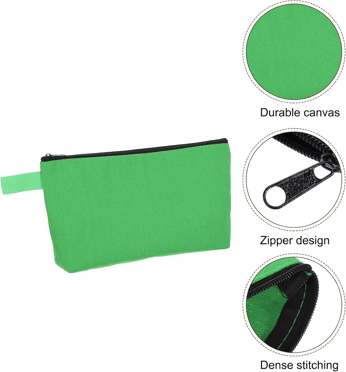 uxcell Canvas Makeup Bags, 10 Pcs Travel Cosmetic Bags Bulk, Multipurpose Plain Toiletry Zipper Pouches Blank DIY Craft Bags Pencil Bag for Women Teens, Green
