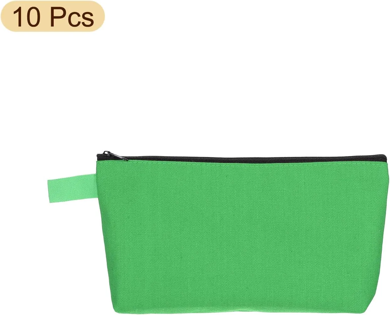 uxcell Canvas Makeup Bags, 10 Pcs Travel Cosmetic Bags Bulk, Multipurpose Plain Toiletry Zipper Pouches Blank DIY Craft Bags Pencil Bag for Women Teens, Green