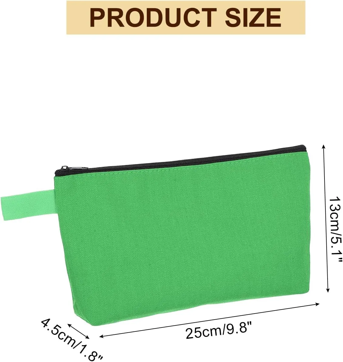 uxcell Canvas Makeup Bags, 10 Pcs Travel Cosmetic Bags Bulk, Multipurpose Plain Toiletry Zipper Pouches Blank DIY Craft Bags Pencil Bag for Women Teens, Green