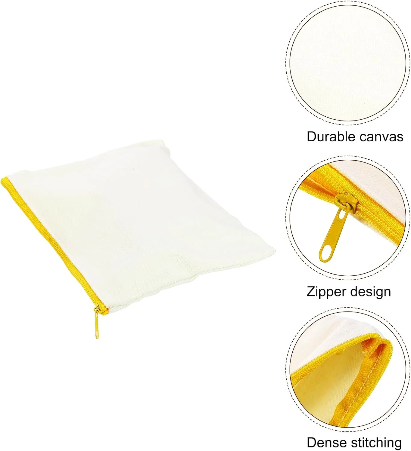 uxcell Canvas Makeup Bags, 12 Pcs Travel Cosmetic Bags Bulk, Multipurpose Blank Toiletry Zipper Pouches Blank DIY Craft Bags Pencil Bag for Women Teens, Yellow