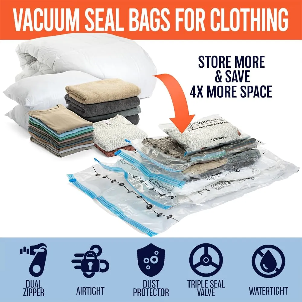 Vacuum Seal Bags for Clothing Travel, 30 Combo - Space Saver Vacuum Storage Bags, Blanket & Clothes Storage Bags Vacuum Sealed – Hand Pump Included, Bolsas Para Guardar Ropa Al Vacío